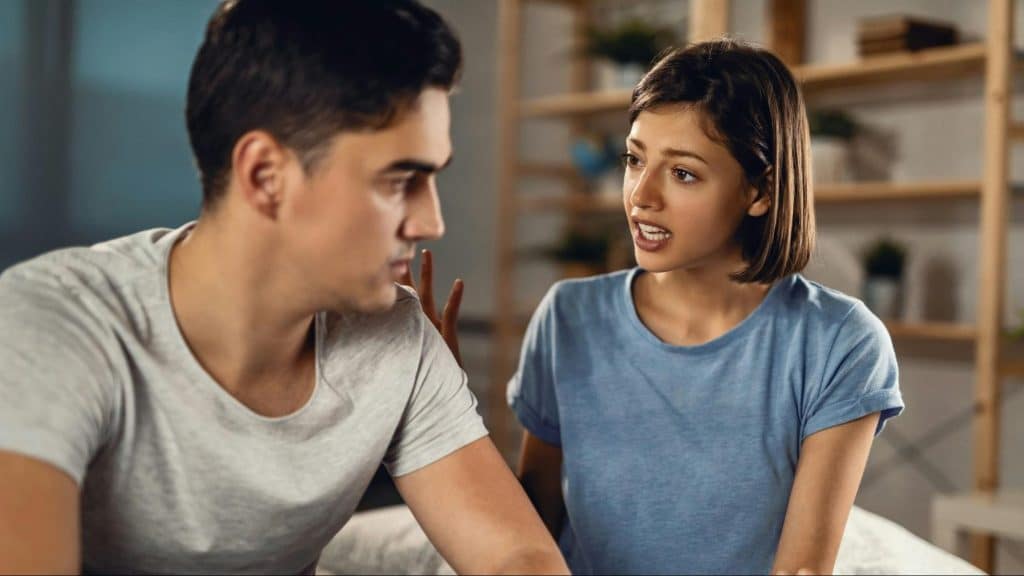 A woman nagging a man