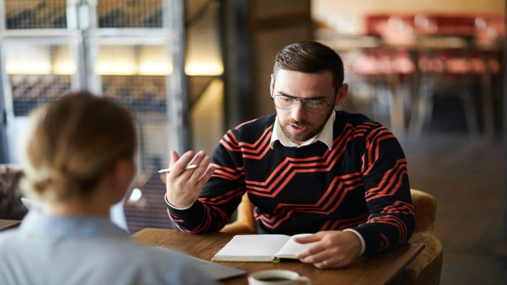 man having open conversation