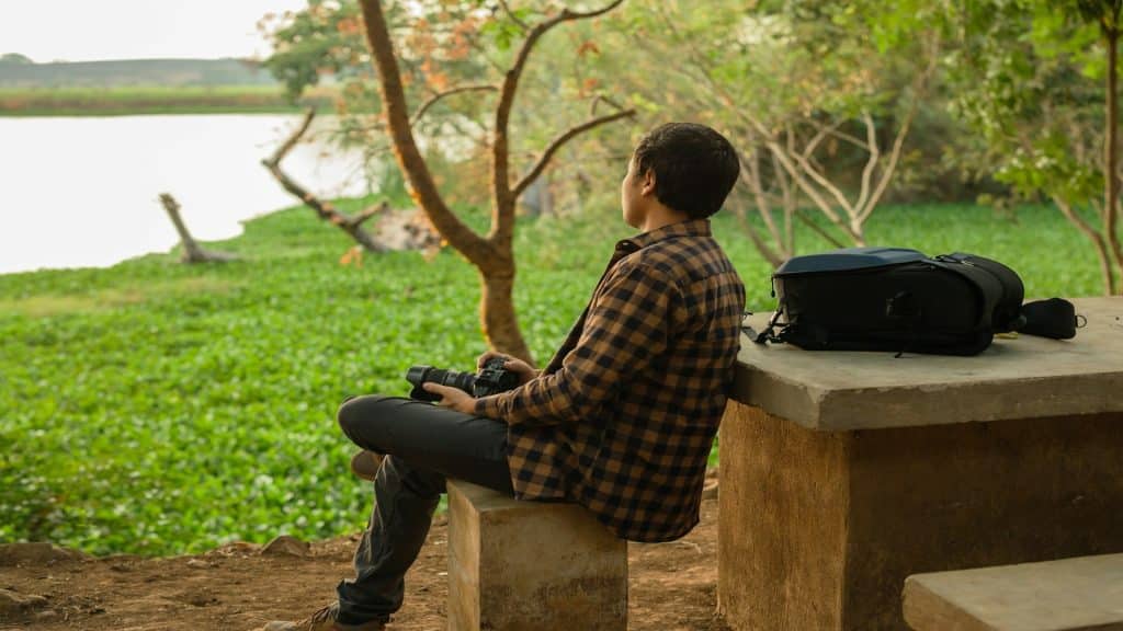 man spending time alone