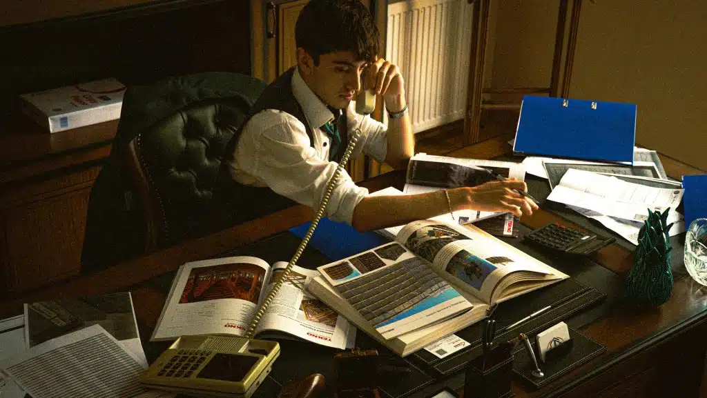 man working late office