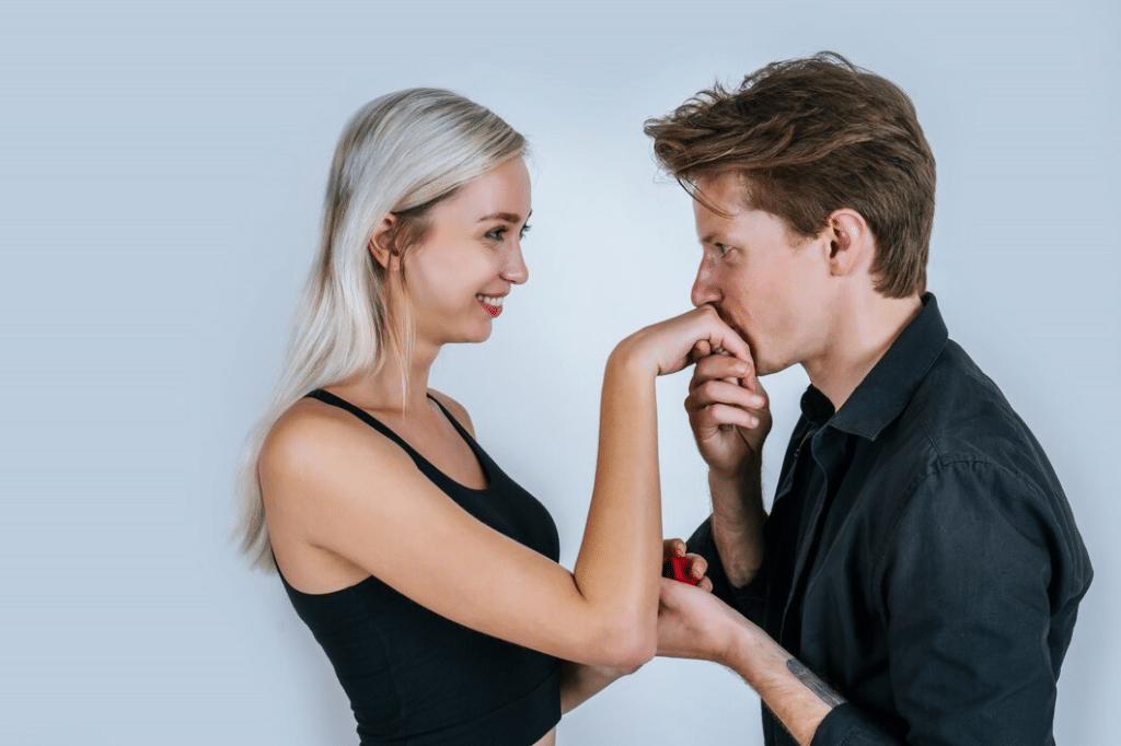 Happy portrait of couple surprise