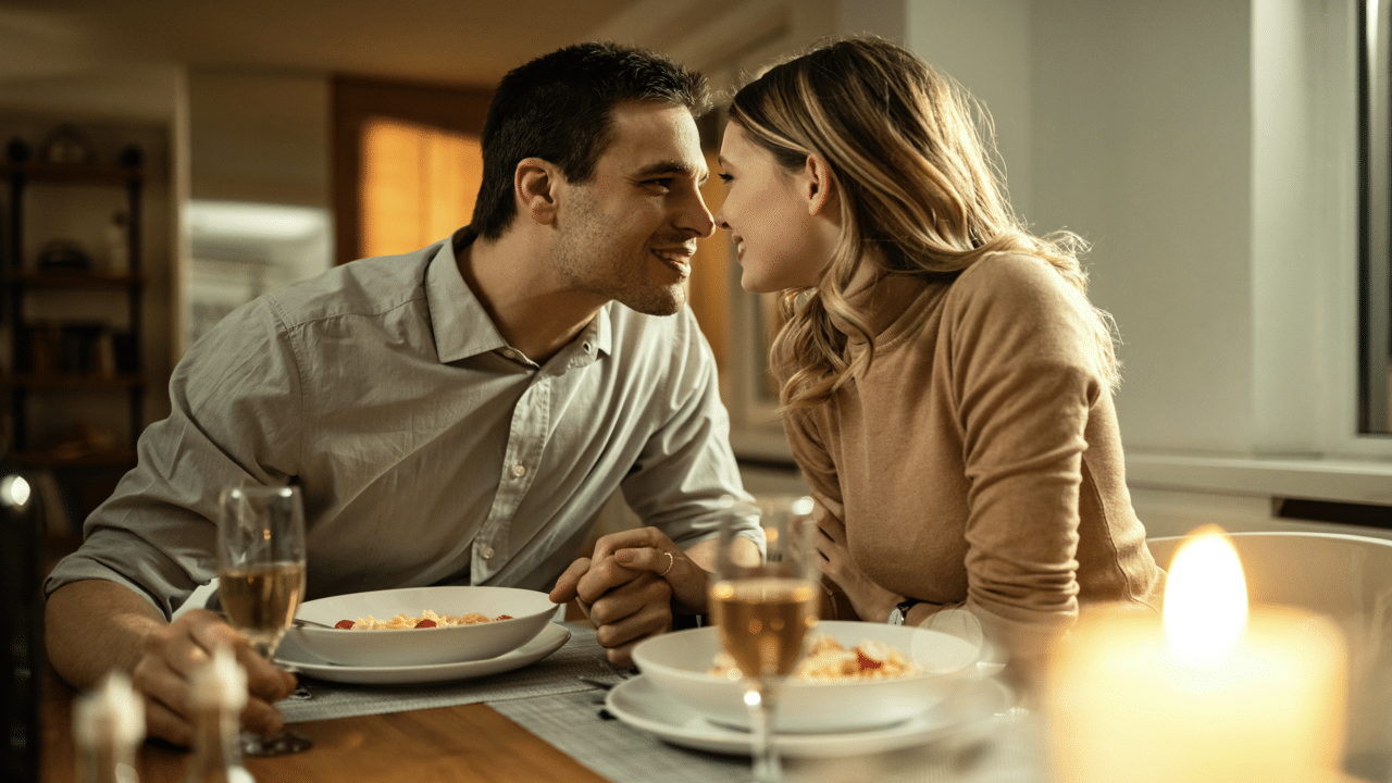A couple having dinner at home