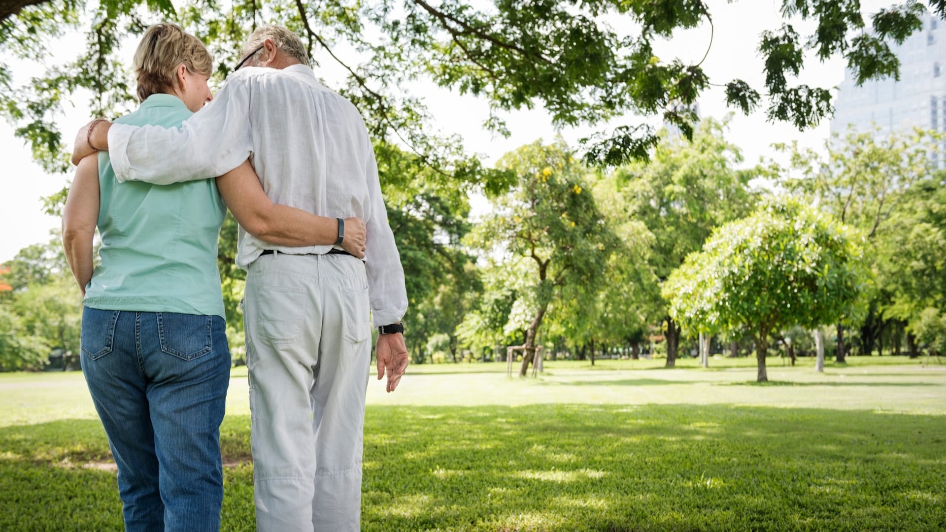 couple walking together in park
