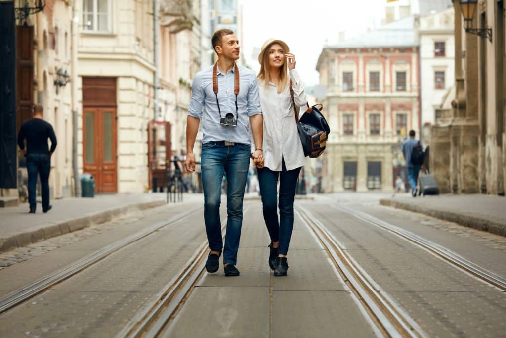couple walking city