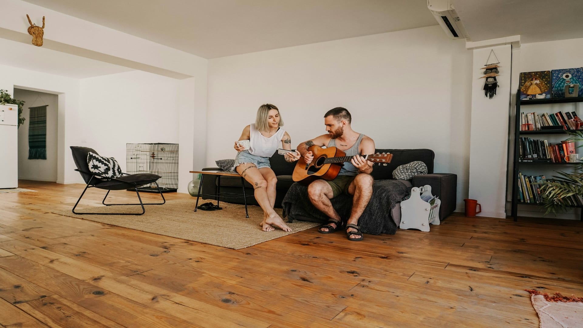 couple talking calmly indoors