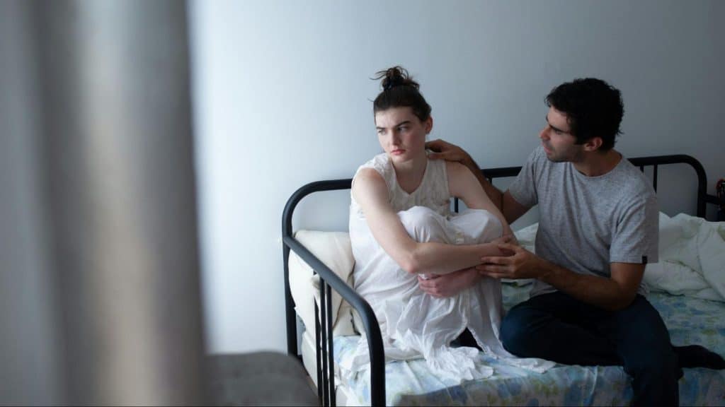 A woman upset with a man