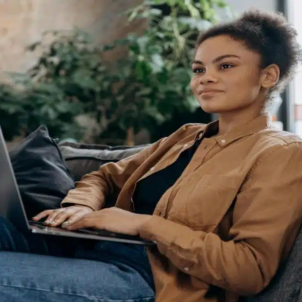 A woman smiling at work