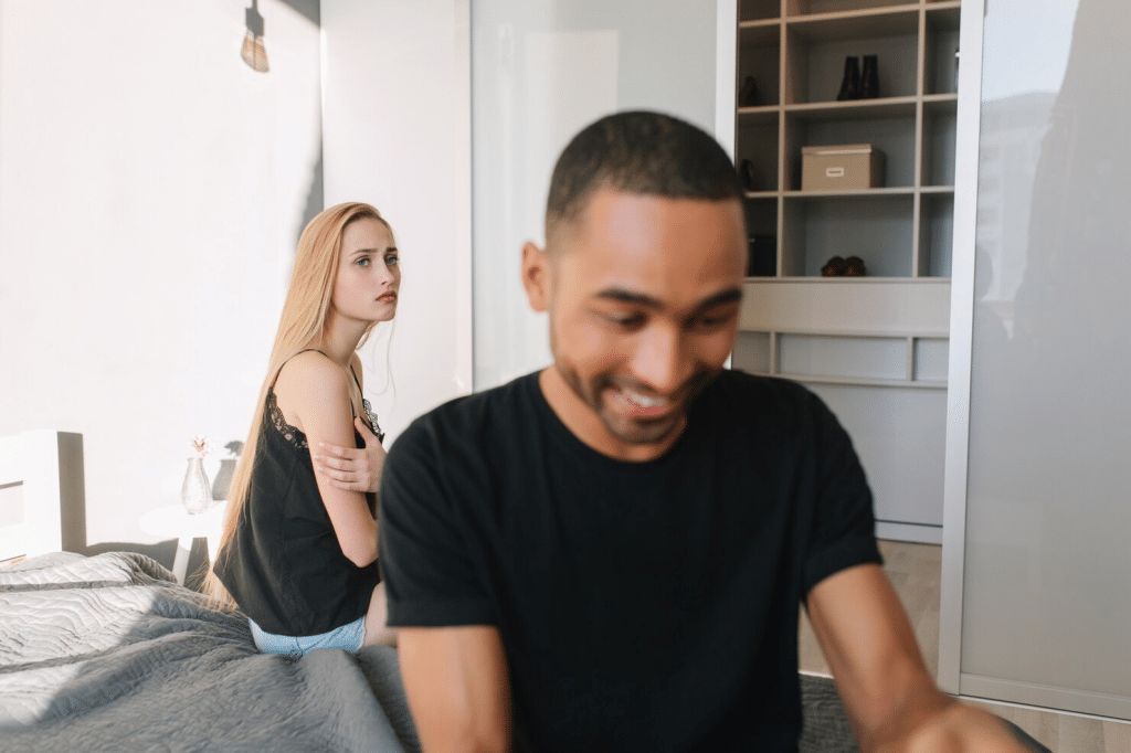 Woman looking at the man being distant