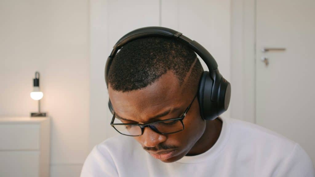 man listening attentively
