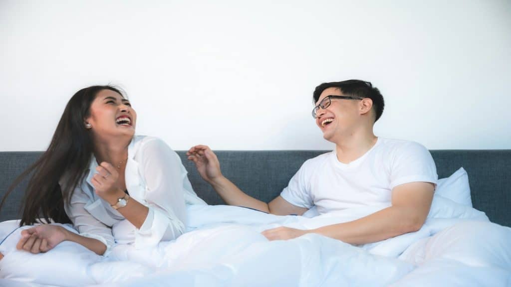 couple laughing together
