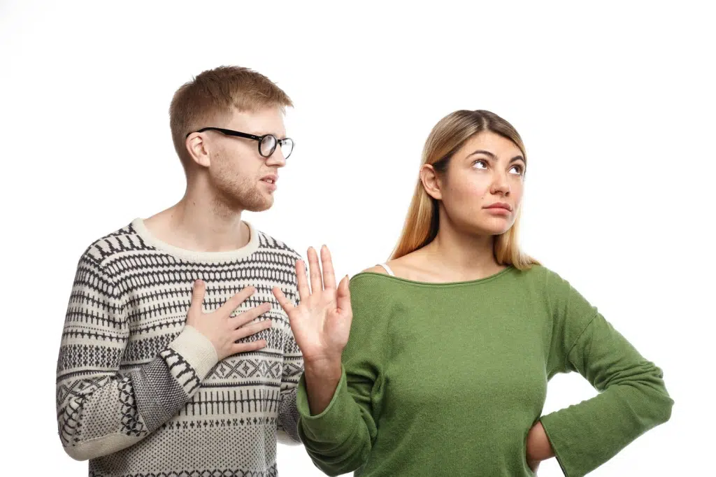 Woman being turned off to a man