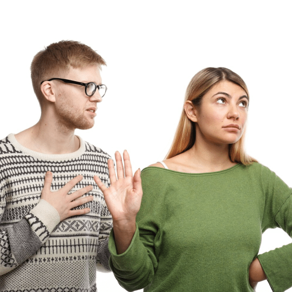Woman being turned off to a man