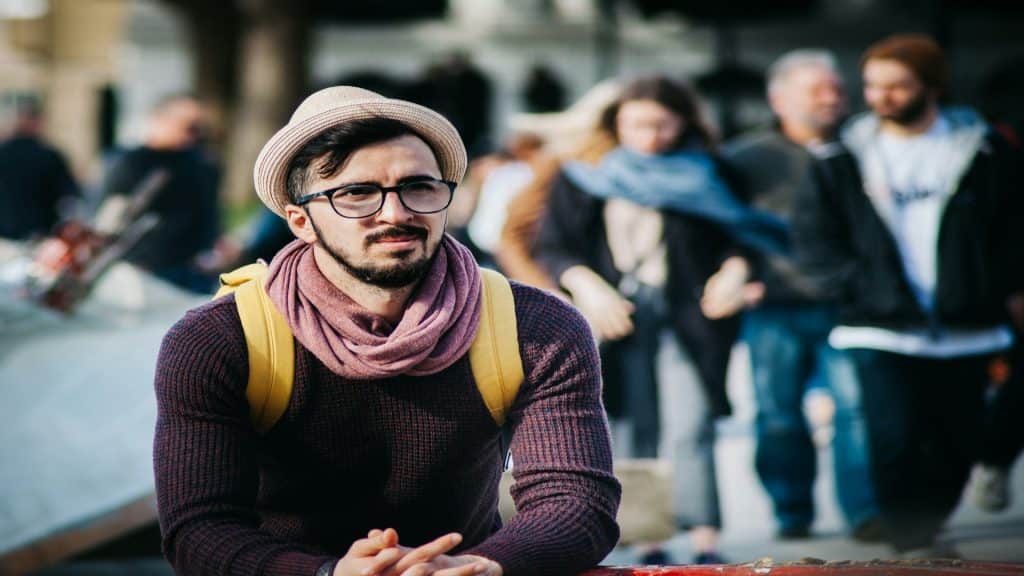 man looking thoughtfully during conversation