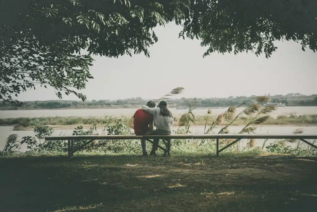 couple distant park