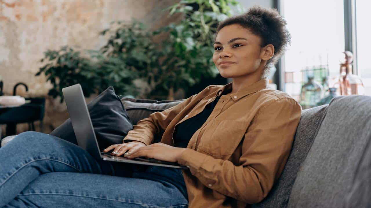 A woman smiling at work
