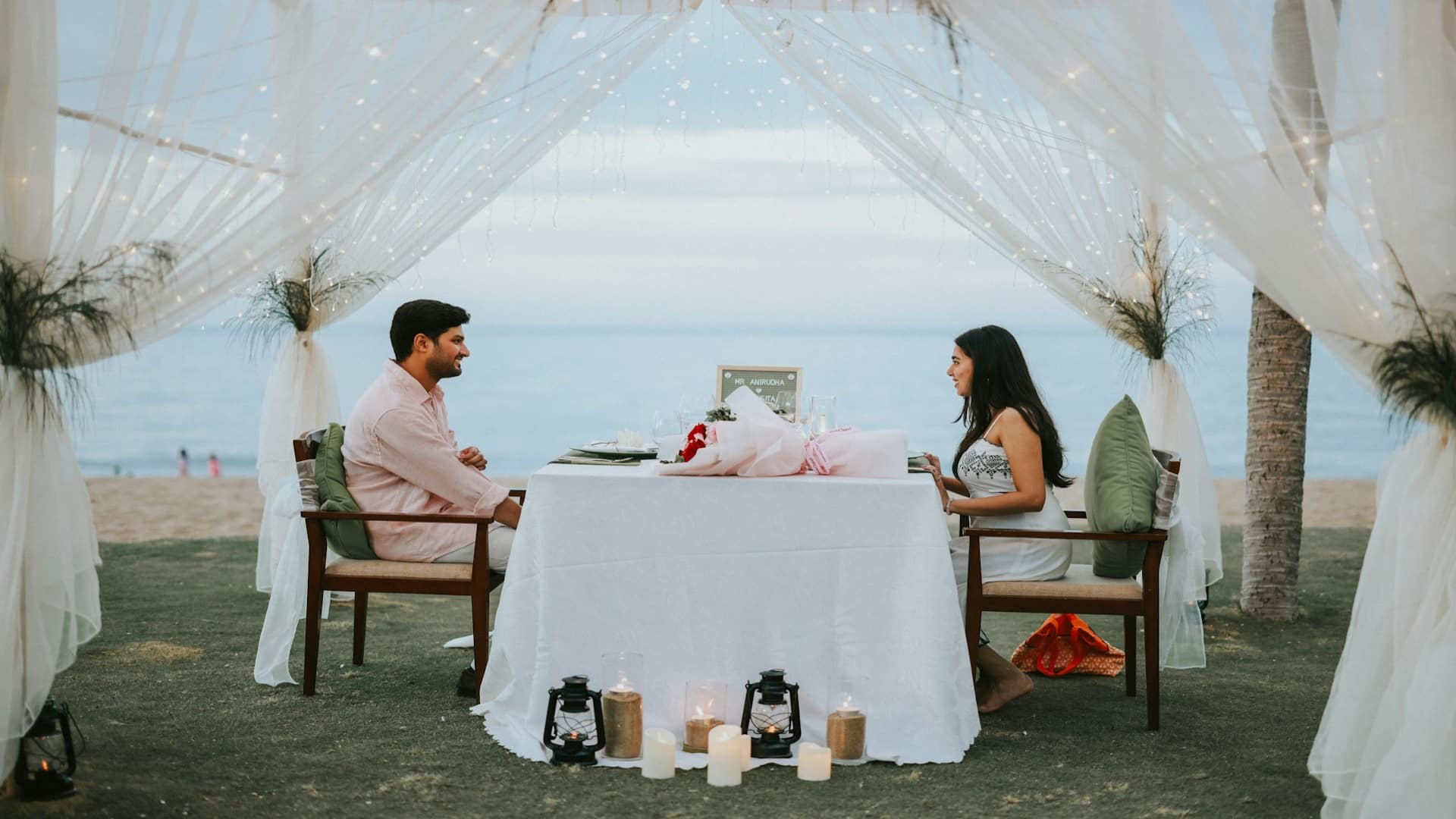 couple talking calmly at table