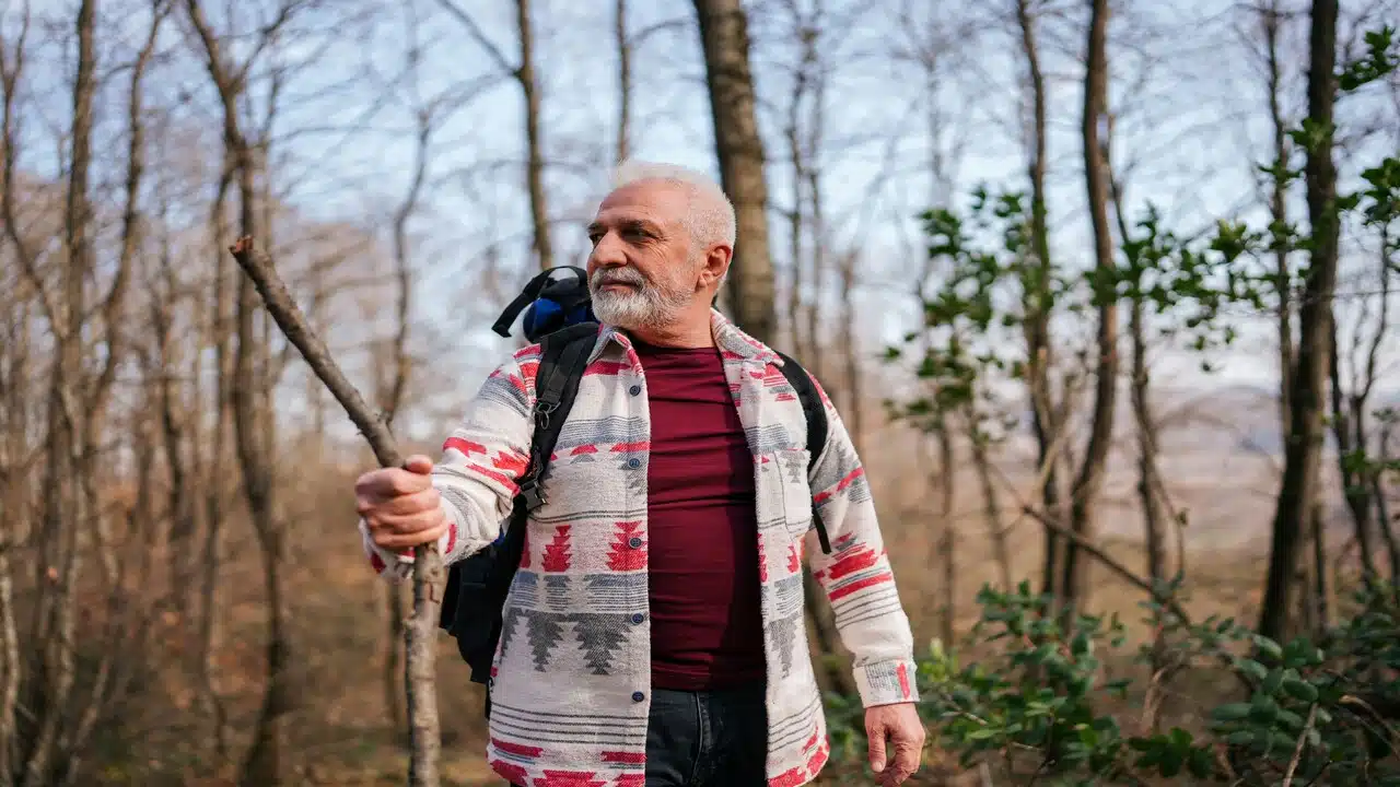 A man hiking by himself