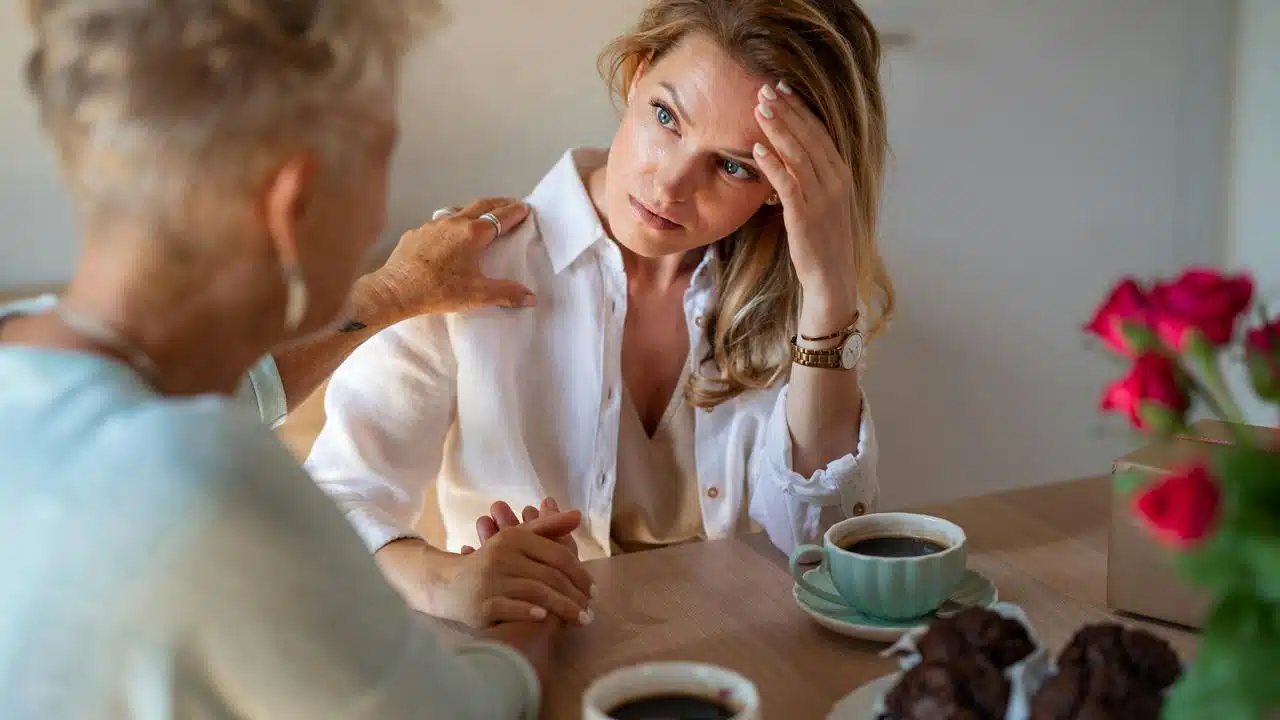 A woman looking distressed