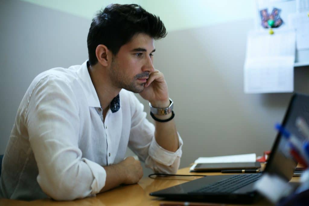 focused man working calmly