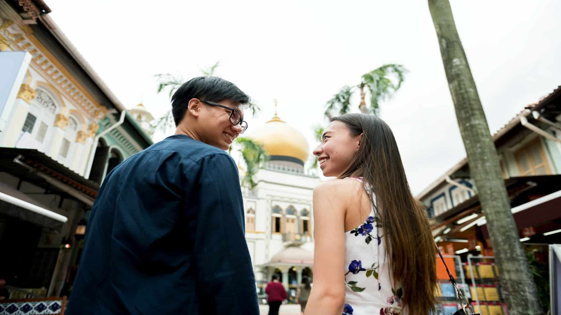 couple walking together talking