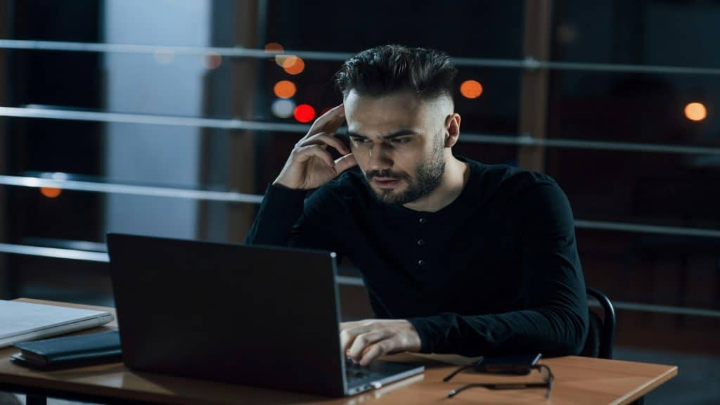 man working late
