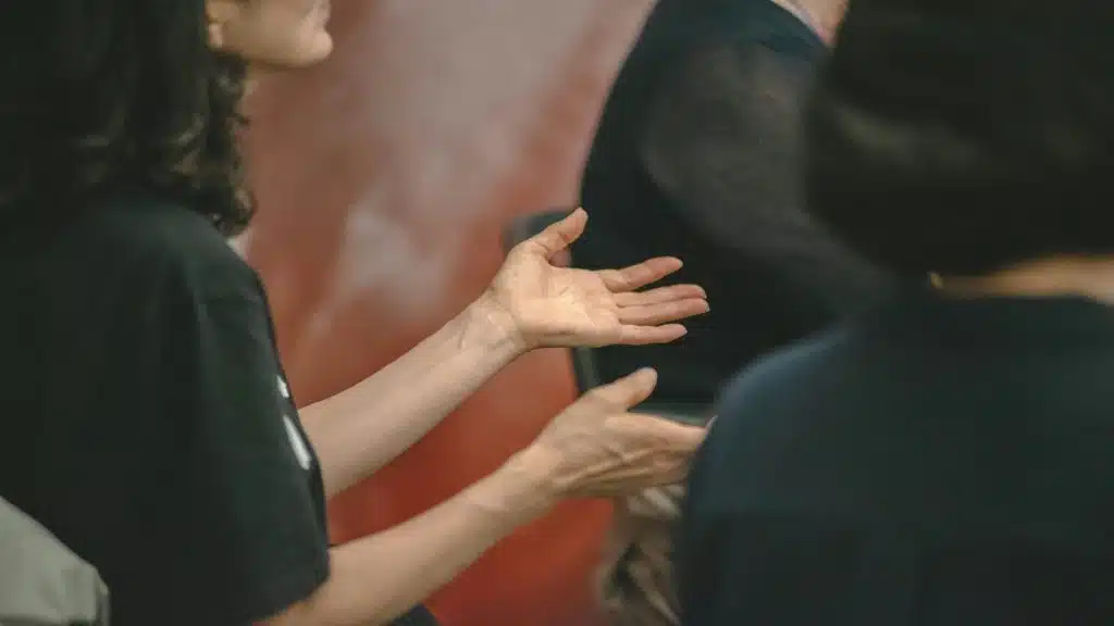 person speaking during tense moment