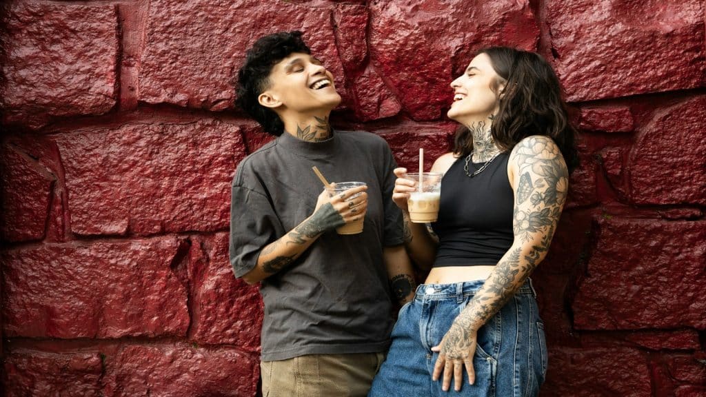 couple smiling during conversation