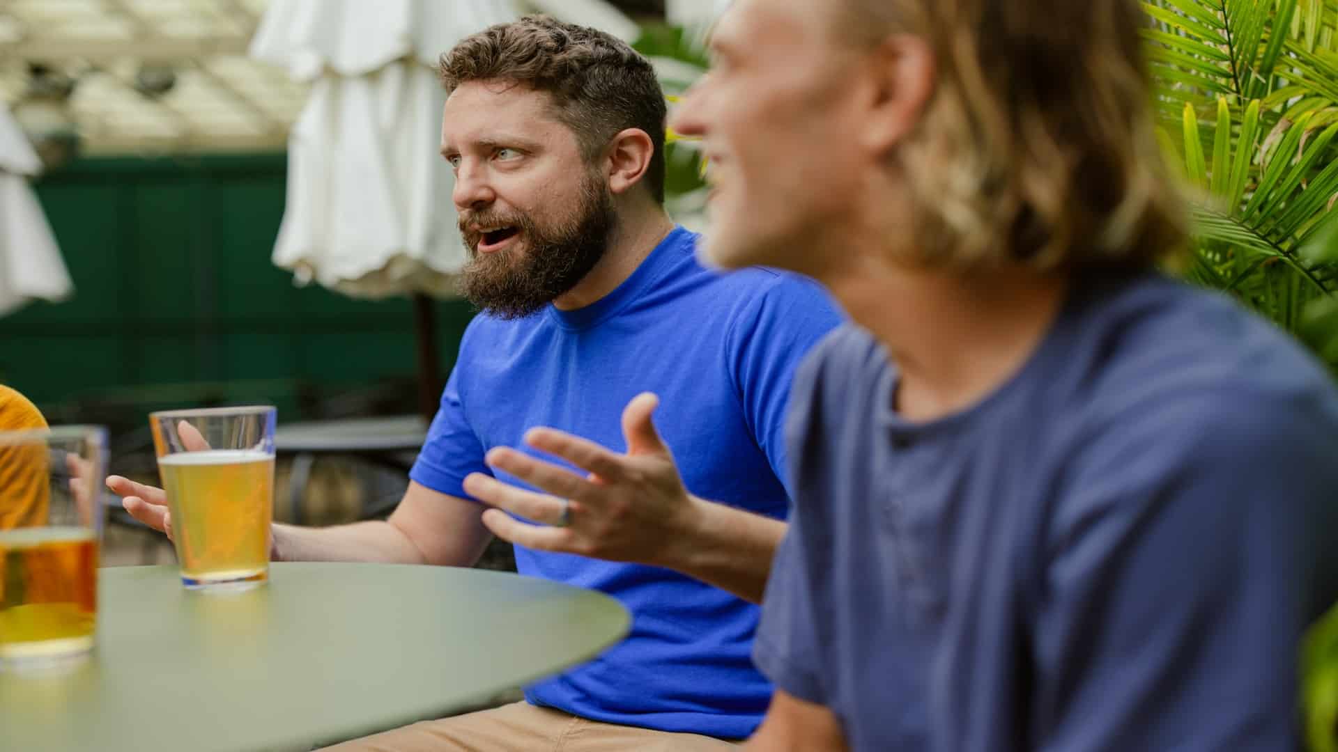 man speaking seriously during discussion