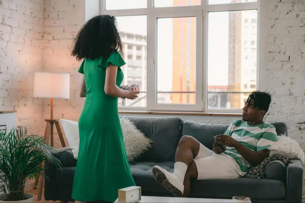A man looking at the woman 