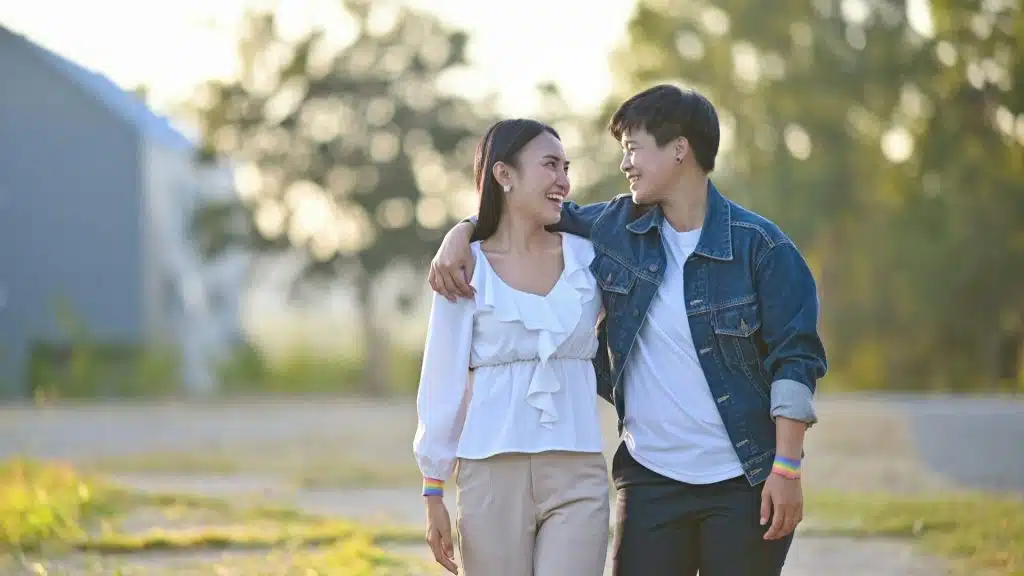 couple walking calmly together