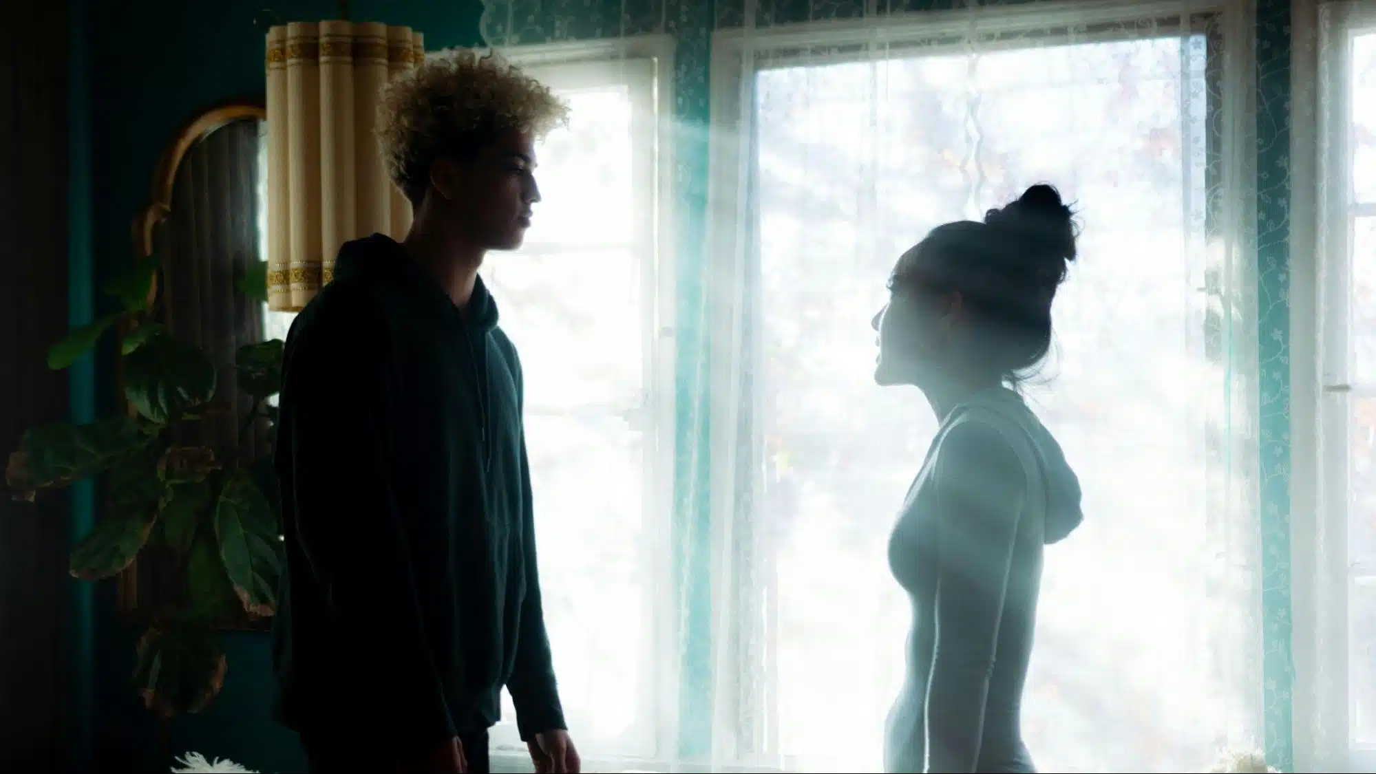 A man and woman talking