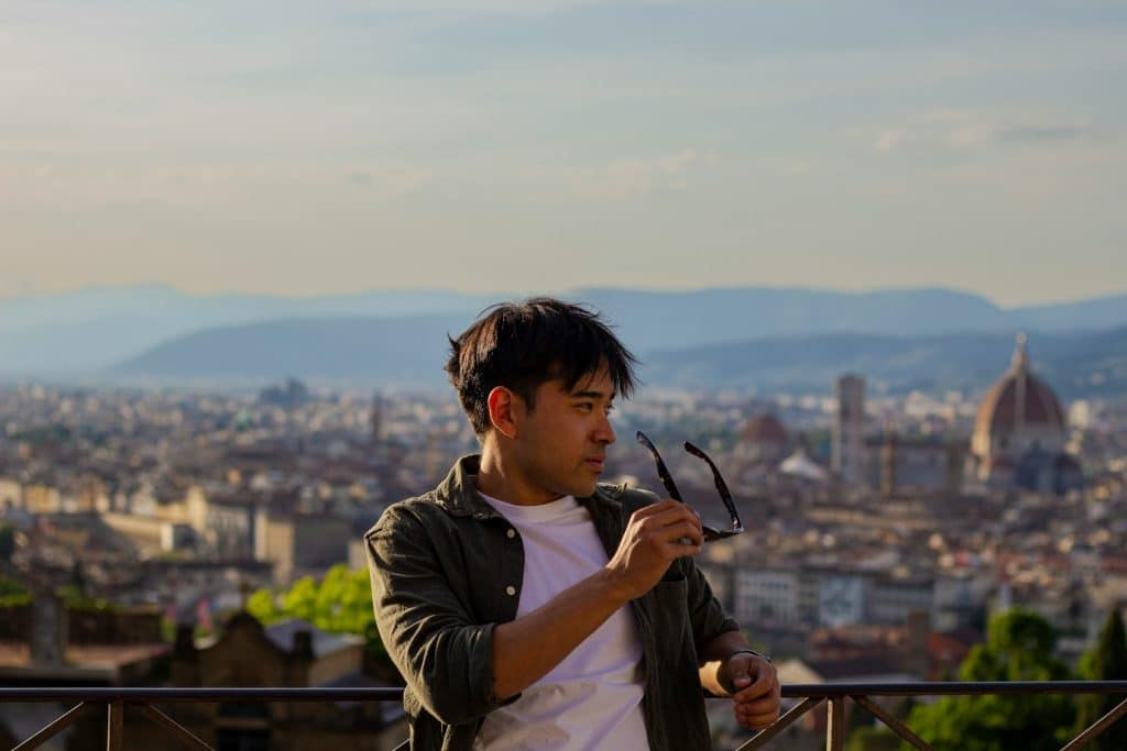 man looking city skyline