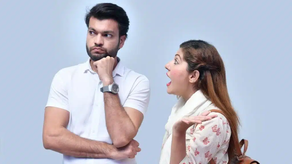 A woman screaming at her husband.