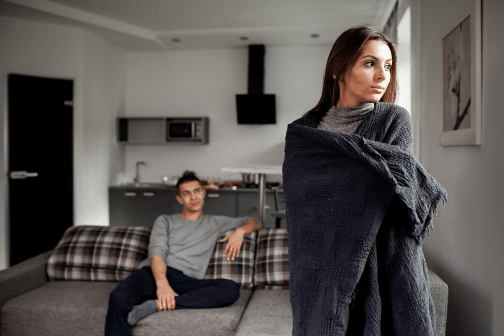 A man looking at the woman