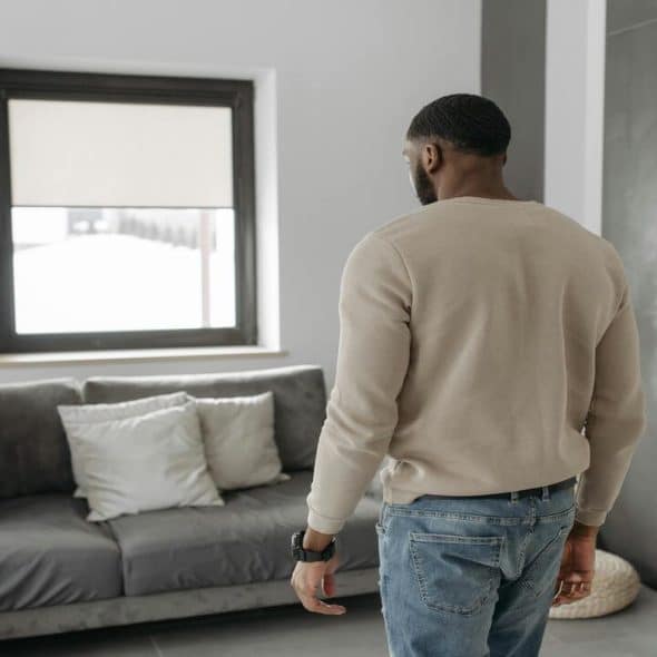 A couple having a serious talk at home