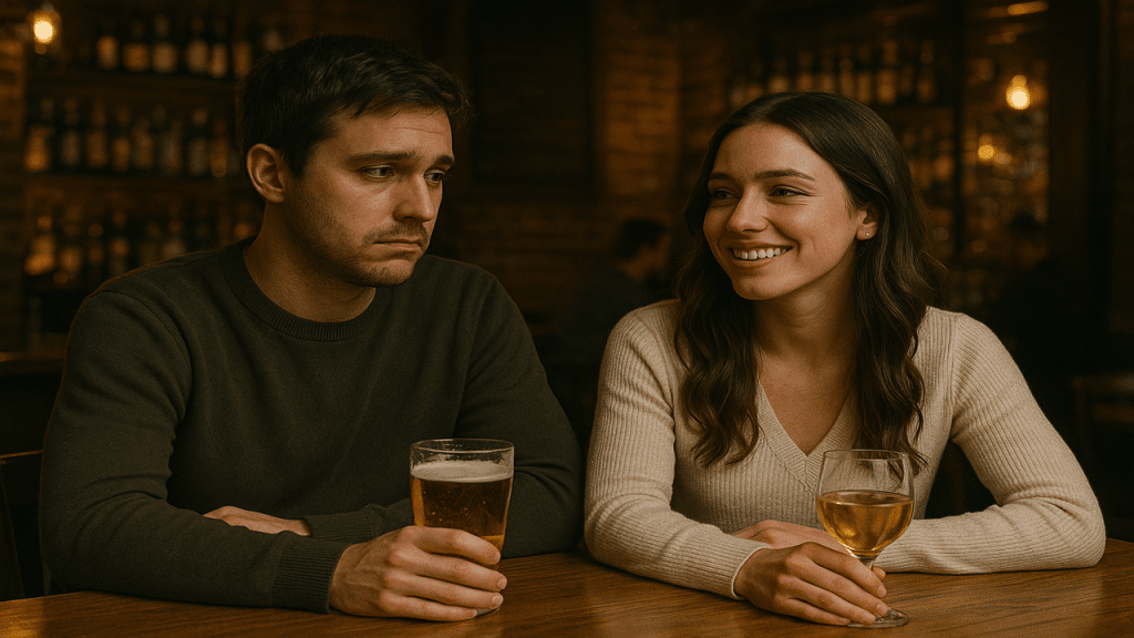 A man looking sadly at his girl