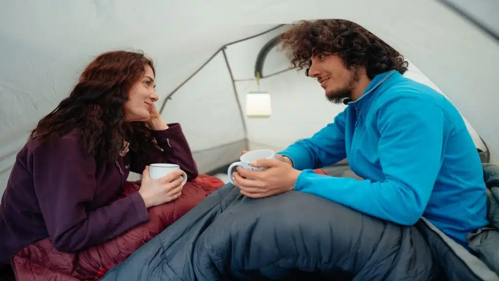 couple sitting comfortably talking together
