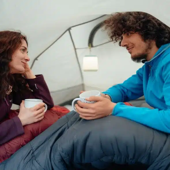 couple sitting comfortably talking together
