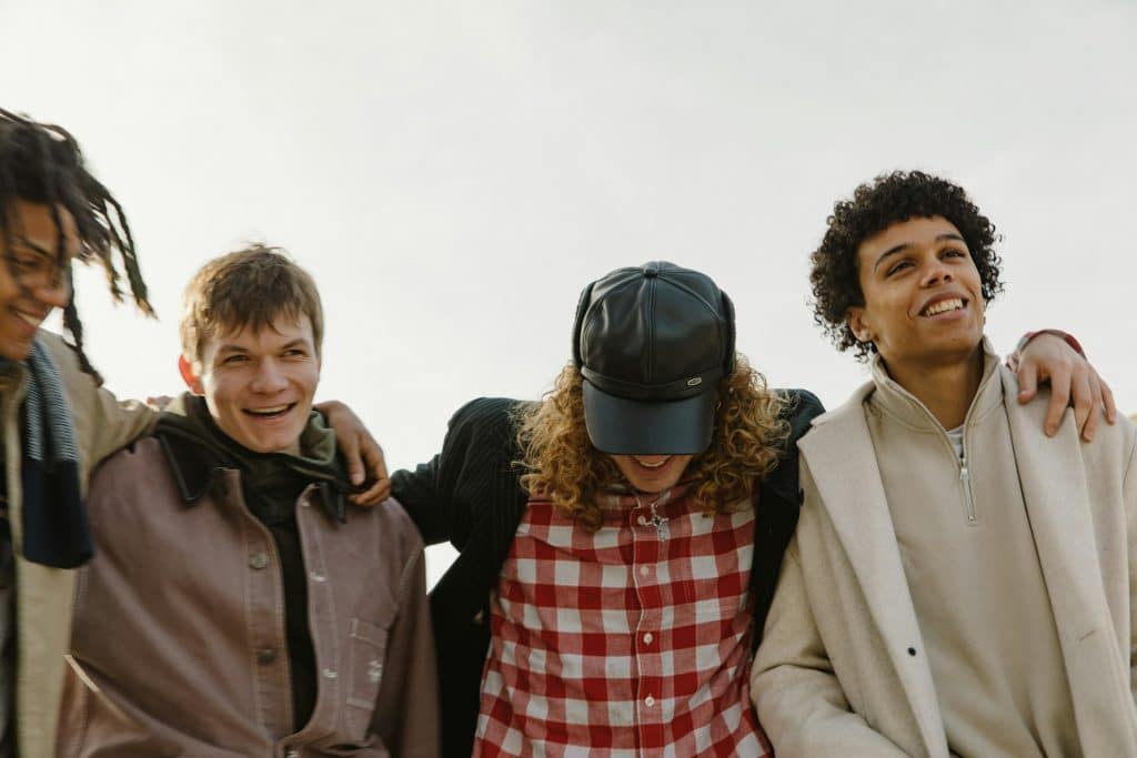 man with friends