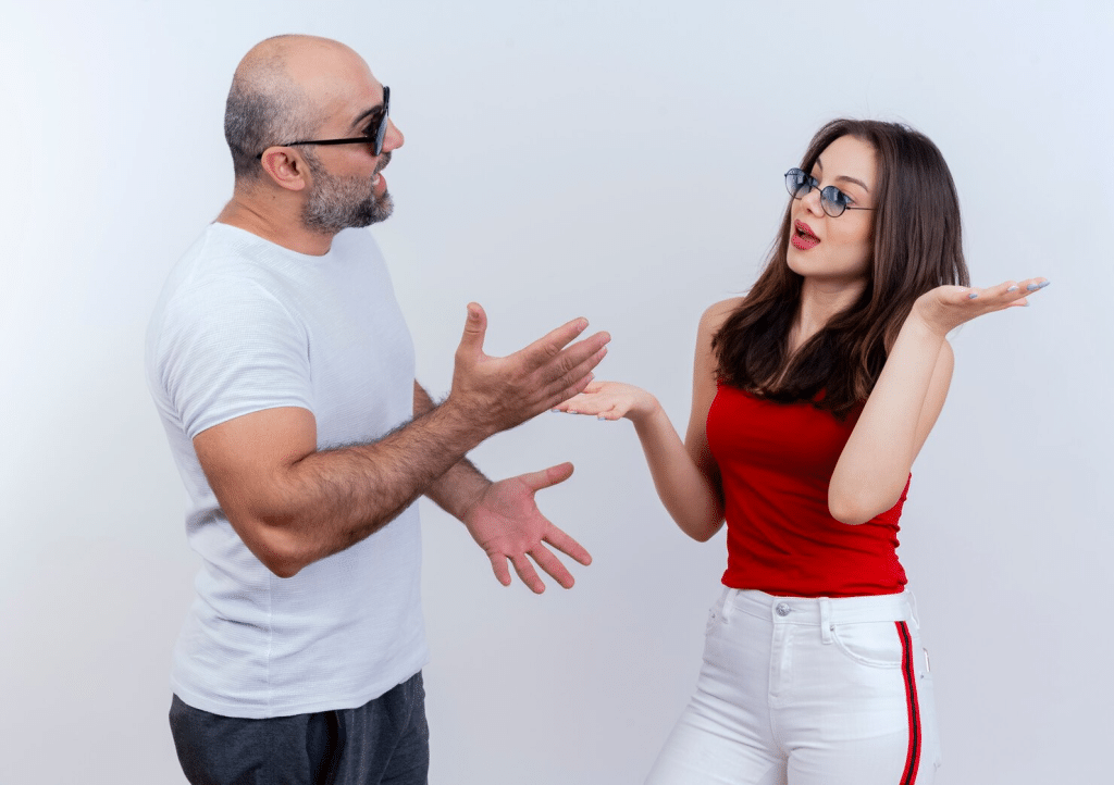 A man and woman arguing