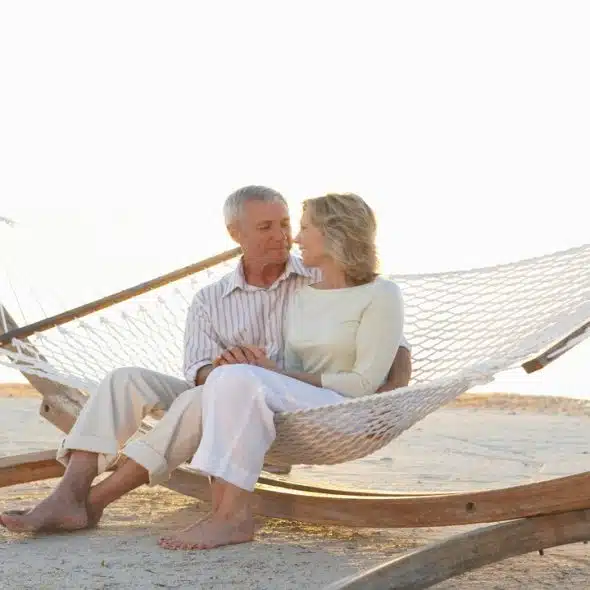 A mature couple on a beach date