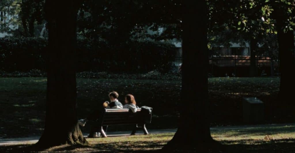 couple distant park