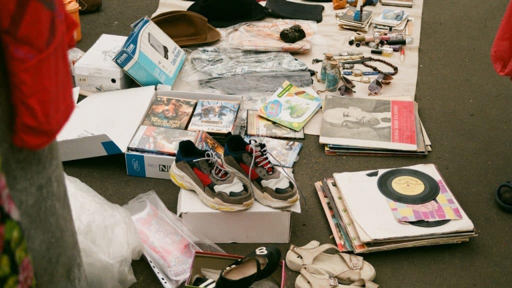 Books and shoes placed on the floor.