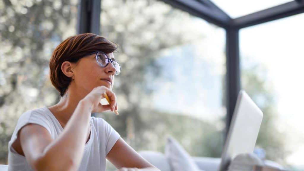 A woman with glasses