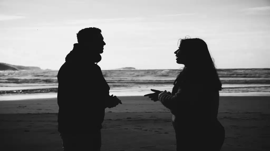 couple sitting quietly during tense moment