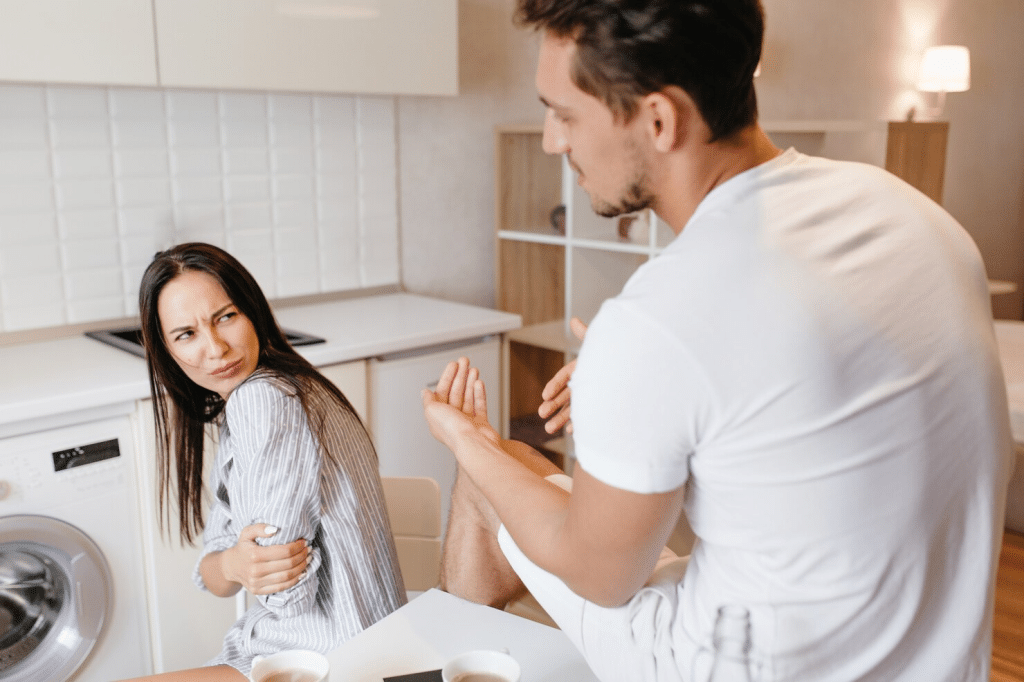 A man explaining to woman 
