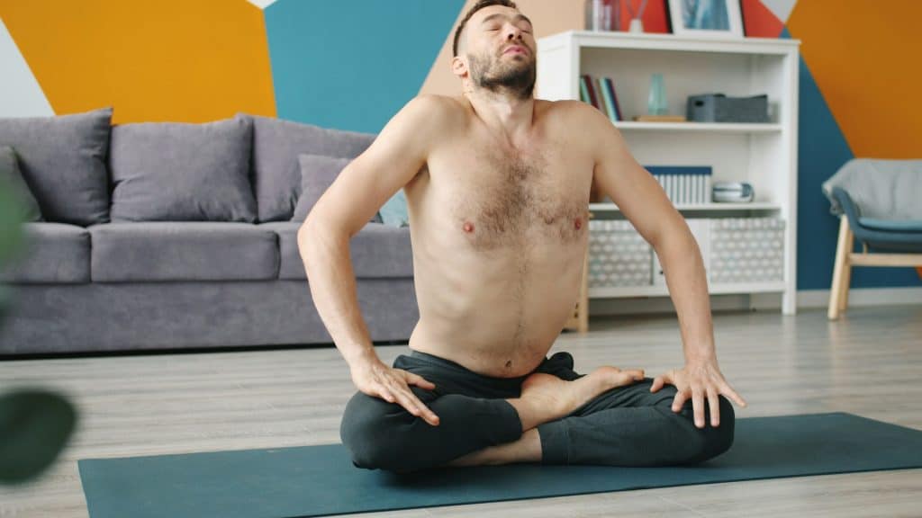 man breathing indoors