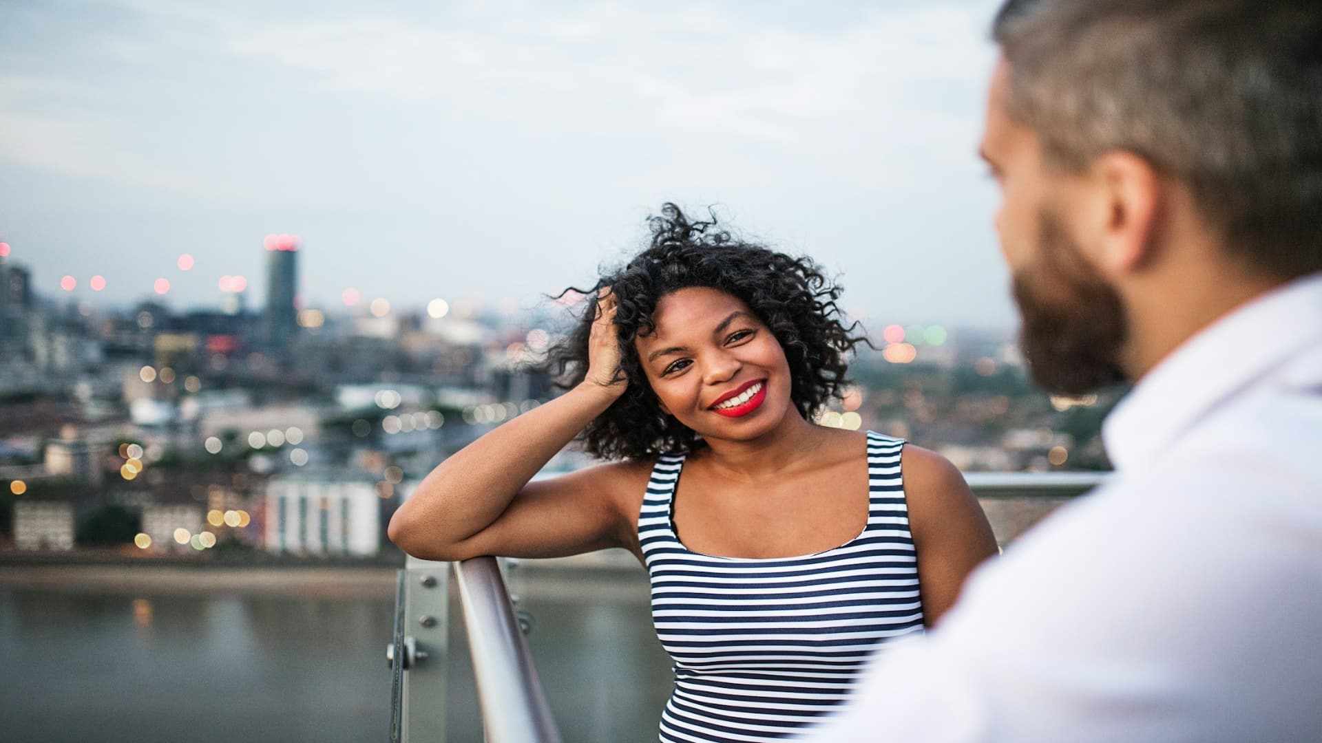 couple smiling during conversation