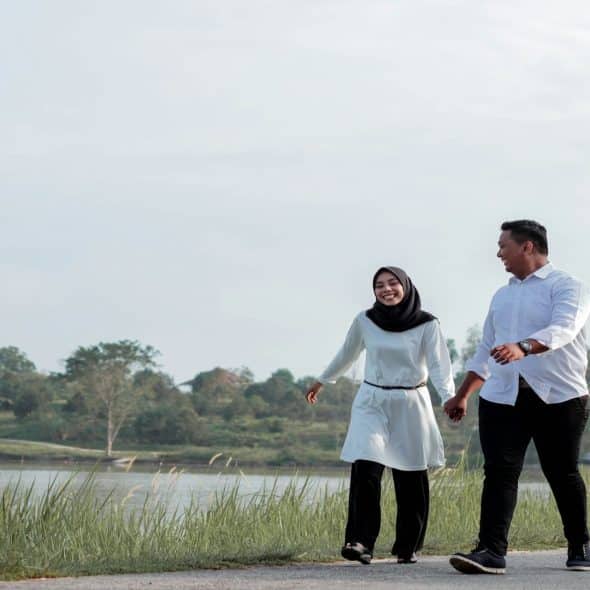couple walking together during calm conversation