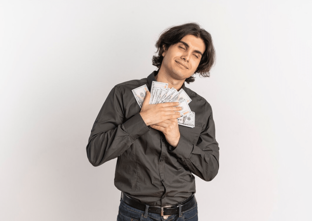 Young man counting cash money